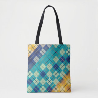 Moderne Blauwe & Gele Argyle Patroon Tote Bag