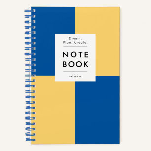 Moderne Blauwe & Gele Checker Motivatie Notitieboek