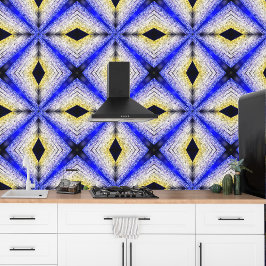 Moderne blauwe gele glinsterende geometrische patr behang