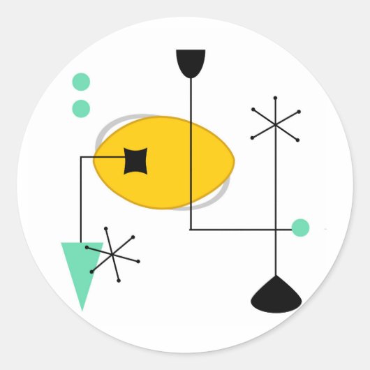 moderne blauwe gele retro - oranje ronde sticker (Voorkant)