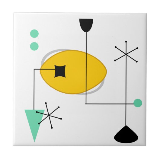 moderne blauwe gele retro - oranje tegeltje (Voorkant)