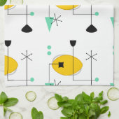 moderne blauwe gele retro - oranje theedoek (Gevouwen)