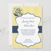 Moderne Blauwe Gele Streep Bruiloft Uitnodiging (Voorkant)