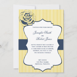 Moderne Blauwe Gele Streep Bruiloft Uitnodiging