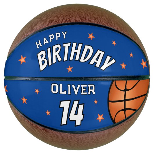 Moderne Blauwe Gelukkige Verjaardagssterren Keepsa Basketbal (Voorkant)