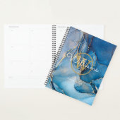 Moderne Blauwe Geode Agate Gouden Monogram 2023 Planner (Display)