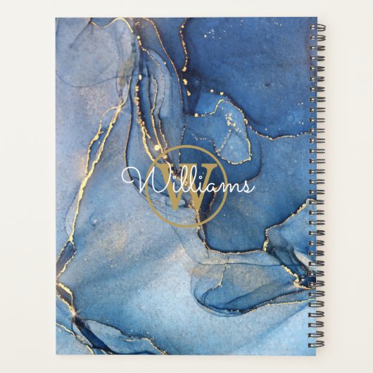 Moderne Blauwe Geode Agate Gouden Monogram 2023 Planner (Achterkant)