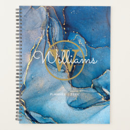 Moderne Blauwe Geode Agate Gouden Monogram 2023 Planner