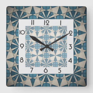 Moderne blauwe geometrisch vierkante klok