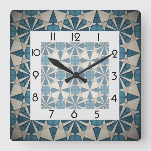 Moderne blauwe geometrisch vierkante klok (Voorkant)