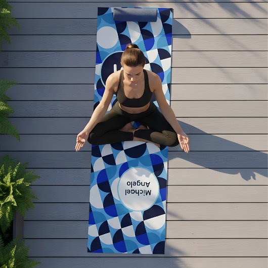 Moderne Blauwe Geometrische Bauhaus Monogram Aange Yogamat