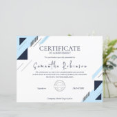 Moderne blauwe geometrische certificaat van presta (Staand voorkant)