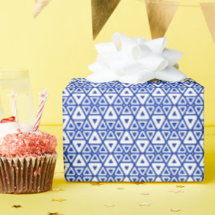 Moderne Blauwe Geometrische Driehoek Patroon Min Cadeaupapier