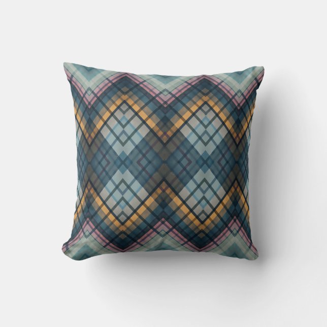 Moderne blauwe geometrische geruite kussensloop kussen (Voorkant)