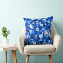 Moderne Blauwe Geometrische Mozaïekpatroon Kussen
