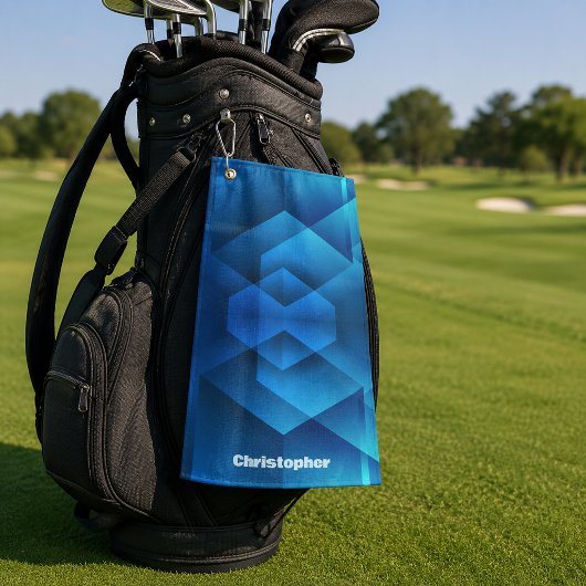 Moderne Blauwe Geometrische Naam Golfhanddoek