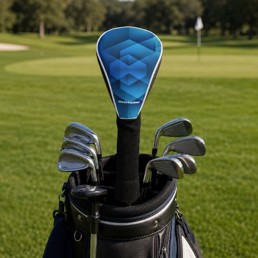 Moderne Blauwe Geometrische Naam Golfheadcover