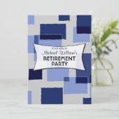 Moderne blauwe geometrische vierkantsfeest kaart (Staand voorkant)