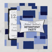 Moderne blauwe geometrische vierkantsfeest kaart (Voorkant / Achterkant)