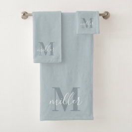 Moderne blauwe gepersonaliseerde familienaam monog bad handdoek