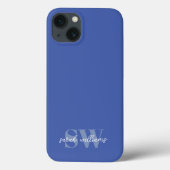 Moderne Blauwe Gepersonaliseerde Monogramnaam Case-Mate iPhone Case (Achterkant)