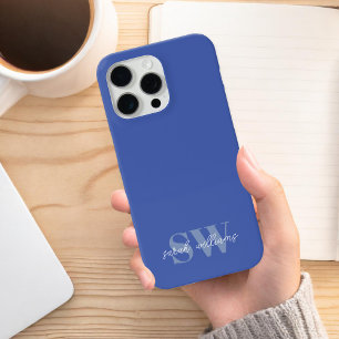 Moderne Blauwe Gepersonaliseerde Monogramnaam Case-Mate iPhone Case