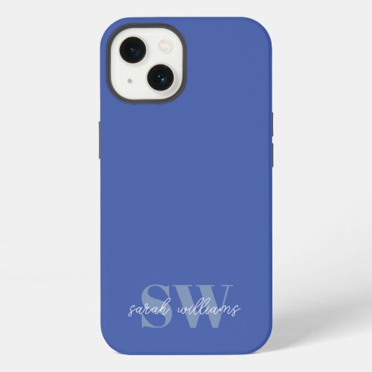 Moderne Blauwe Gepersonaliseerde Monogramnaam iPhone Hoesje (Achterkant)