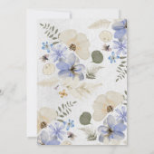Moderne blauwe geperste wilde bloemen bruiloft kaart (Achterkant)
