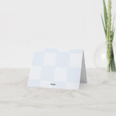 Moderne blauwe geruite baby shower bedankkaart (Achterkant)