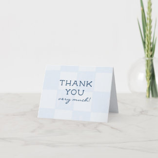 Moderne blauwe geruite baby shower bedankkaart