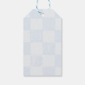 Moderne blauwe geruite baby shower cadeaulabel (Achterkant)