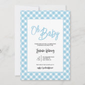 Moderne blauwe geruite babyshower uitnodiging voor (Voorkant)