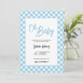 Moderne blauwe geruite babyshower uitnodiging voor (Staand voorkant)
