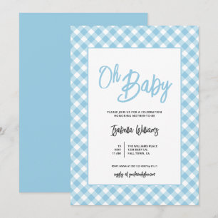 Moderne blauwe geruite babyshower uitnodiging voor