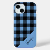 Moderne Blauwe geruite Check Patroon Naam Case-Mate iPhone Case (Achterkant)