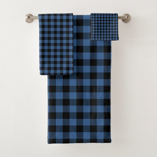 Moderne Blauwe Geruite Gingham Patroon Bad Handdoek (Insitu)