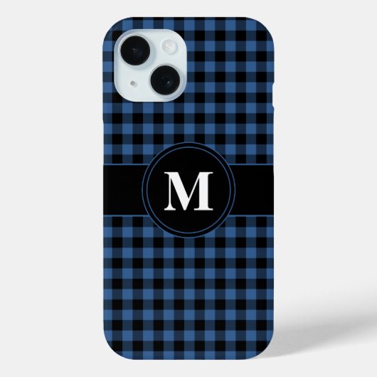 Moderne Blauwe Geruite Patroon Monogram Case-Mate iPhone Case (Achterkant)