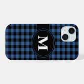 Moderne Blauwe Geruite Patroon Monogram iPhone 15 Case (Achterkant horizontaal)