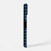 Moderne Blauwe Geruite Patroon Monogram iPhone 15 Case (Rechterkant)
