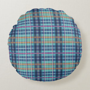 Moderne blauwe geruite ronde kussen - Levendige ta