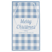 Moderne Blauwe Geruite Script Prettig Kerstfeest Klein Cadeauzakje (Achterkant)