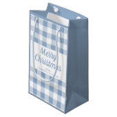 Moderne Blauwe Geruite Script Prettig Kerstfeest Klein Cadeauzakje (Voorkant Gekanteld)