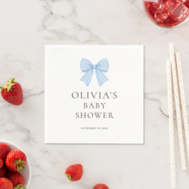 Moderne blauwe geruite strik baby shower servet