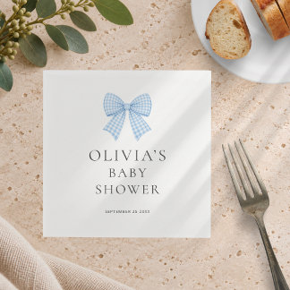 Moderne blauwe geruite strik baby shower servet