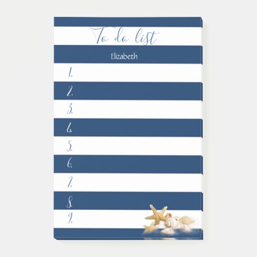 Moderne Blauwe Gestreepte, Schelpen, Takenlijst Post-it® Notes (Voorkant)