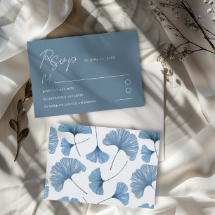 Moderne Blauwe Ginkgo Blad Bruiloft RSVP Kaart