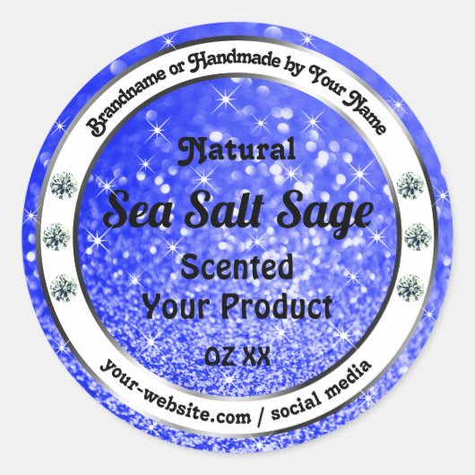 Moderne blauwe glazige mousserende sterren Product Ronde Sticker (Voorkant)