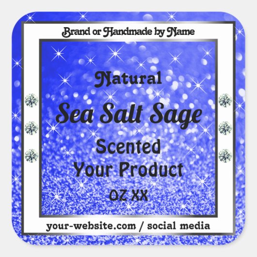 Moderne blauwe glazige mousserende sterren Product Vierkante Sticker (Voorkant)