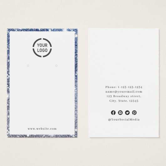 Moderne blauwe glitter aangepaste logo oorscherm visitekaartje (Voorkant /achterkant)
