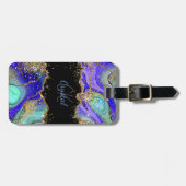 Moderne Blauwe Glitter Agaat Bagagelabel (Voorkant horizontaal)